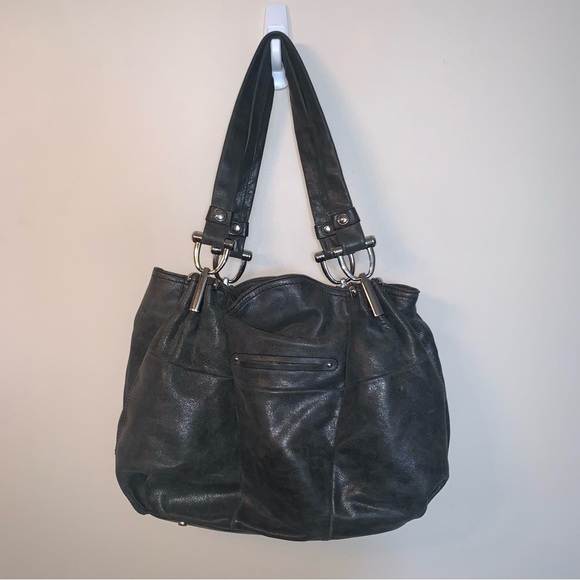 B. Makowsky Dark Gray Leather Shoulder Bag - Picture 12 of 14
